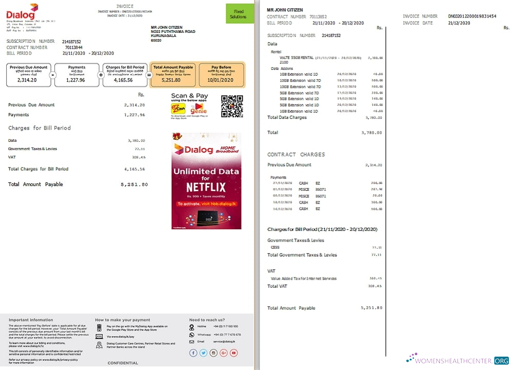 download download Sri Lanka Dialog utility bill template in Word and PDF format (2 pages) PDF template PDF template